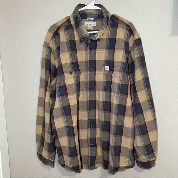 Carhartt Other - Carhartt Original fit long sleeve tan plaid button down shirt men’s size 2XL